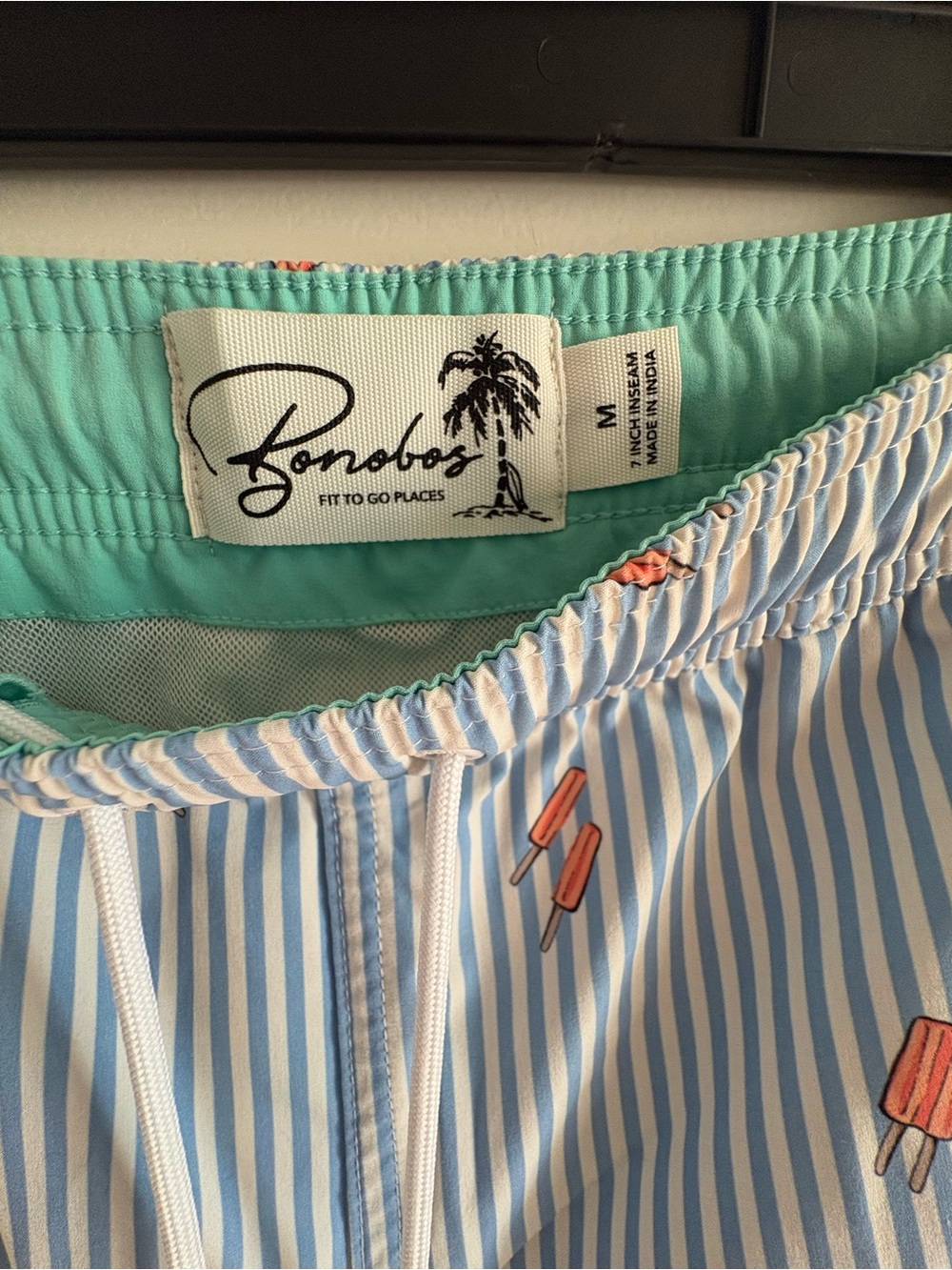 Bonobos Blue and White Striped Swim Shorts with Mint Lining